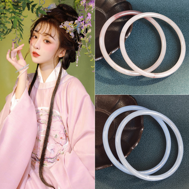 古风百搭多色叮当镯玻璃仿玉髓细镯仿红玛瑙复古手镯白色配饰现货