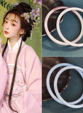 古风百搭多色叮当镯玻璃仿玉髓细镯仿红玛瑙复古手镯白色配饰现货