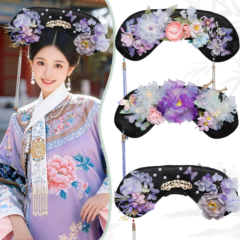 清朝格格旗头发饰组合插梳发髻