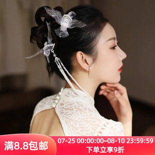 复古宫廷风汉服发饰新娘透明喜鹊飞鸟发夹流苏珠链发簪相思雀小鸟