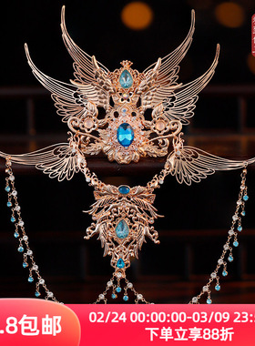 异域风发饰发冠蓝色古风古装汉服额饰品西域公主汉服配饰流苏头冠