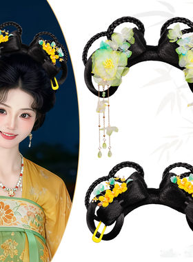 宋制汉服双环流苏一体发髻假发