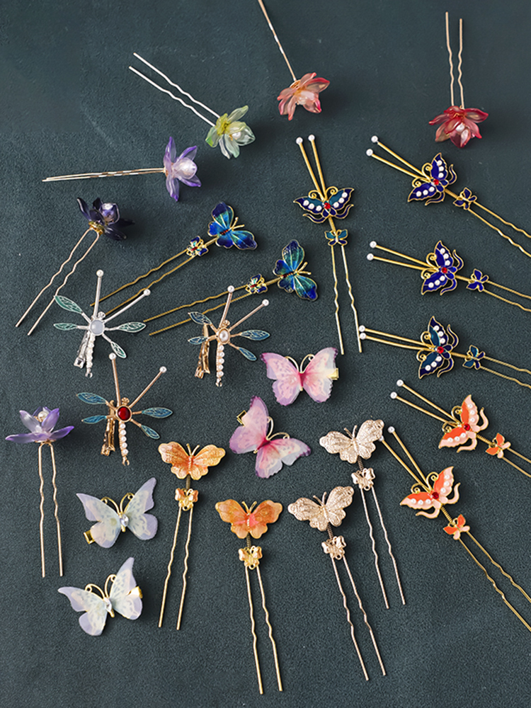 唐风诃子裙发簪明制花朵发夹