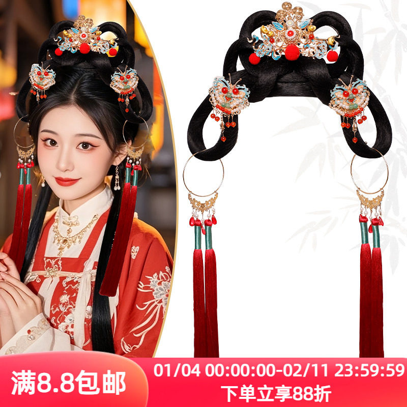汉服假发气质发髻一体式全发丝古风可爱喜庆头饰组合套装造型多款,美发护发/假发,演出假发,淘宝优惠券,粉丝福利购,淘宝优惠卷