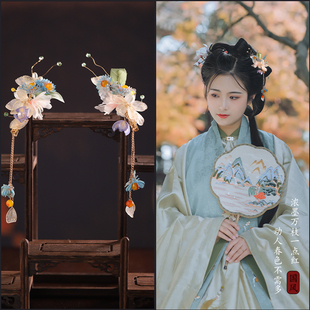 气质汉服头饰中国风古风步摇薄纱发夹小女孩古代流苏古装夹子发饰