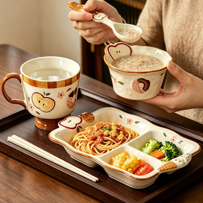 卡通陶瓷分餐盘211减脂减肥分格餐盘大人一人食套装儿童早餐盘子