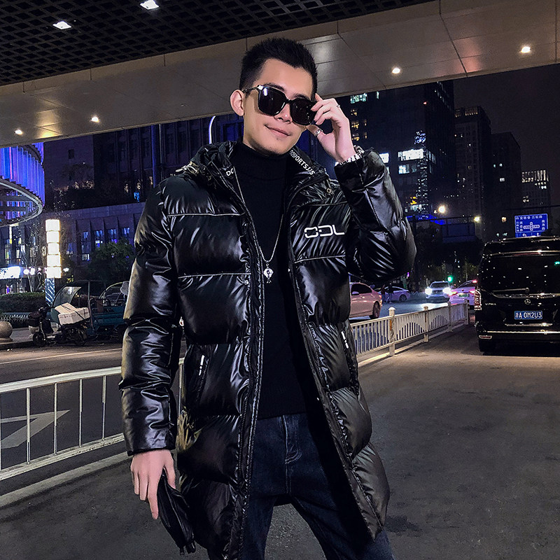 2024新款潮流亮面棉衣男中长款韩版加厚修身羽绒棉服冬装棉袄外套
