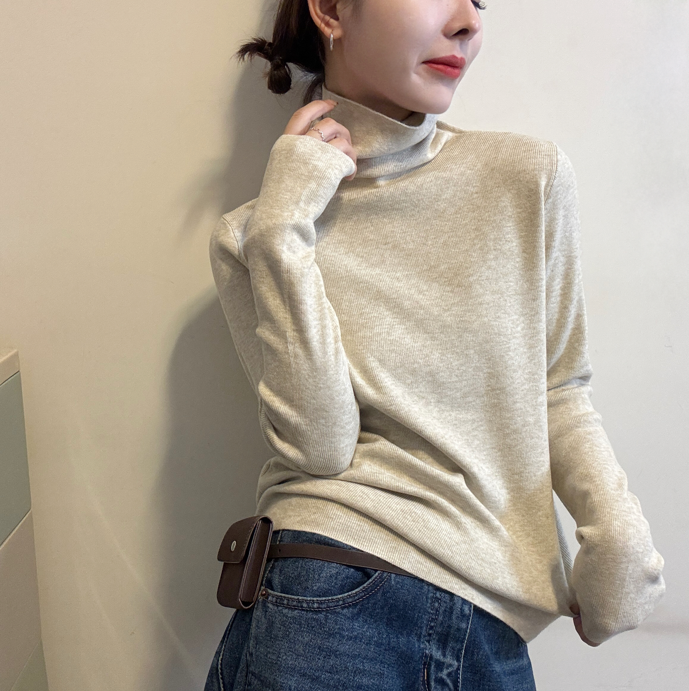 堆堆领细羊毛薄款针织打底衫欧洲站女2025秋冬修身软糯弹力打底衫