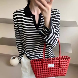polo领套头针织衫 夏季 法式 女2025新款 防晒T恤上衣潮 薄款 宽松长袖