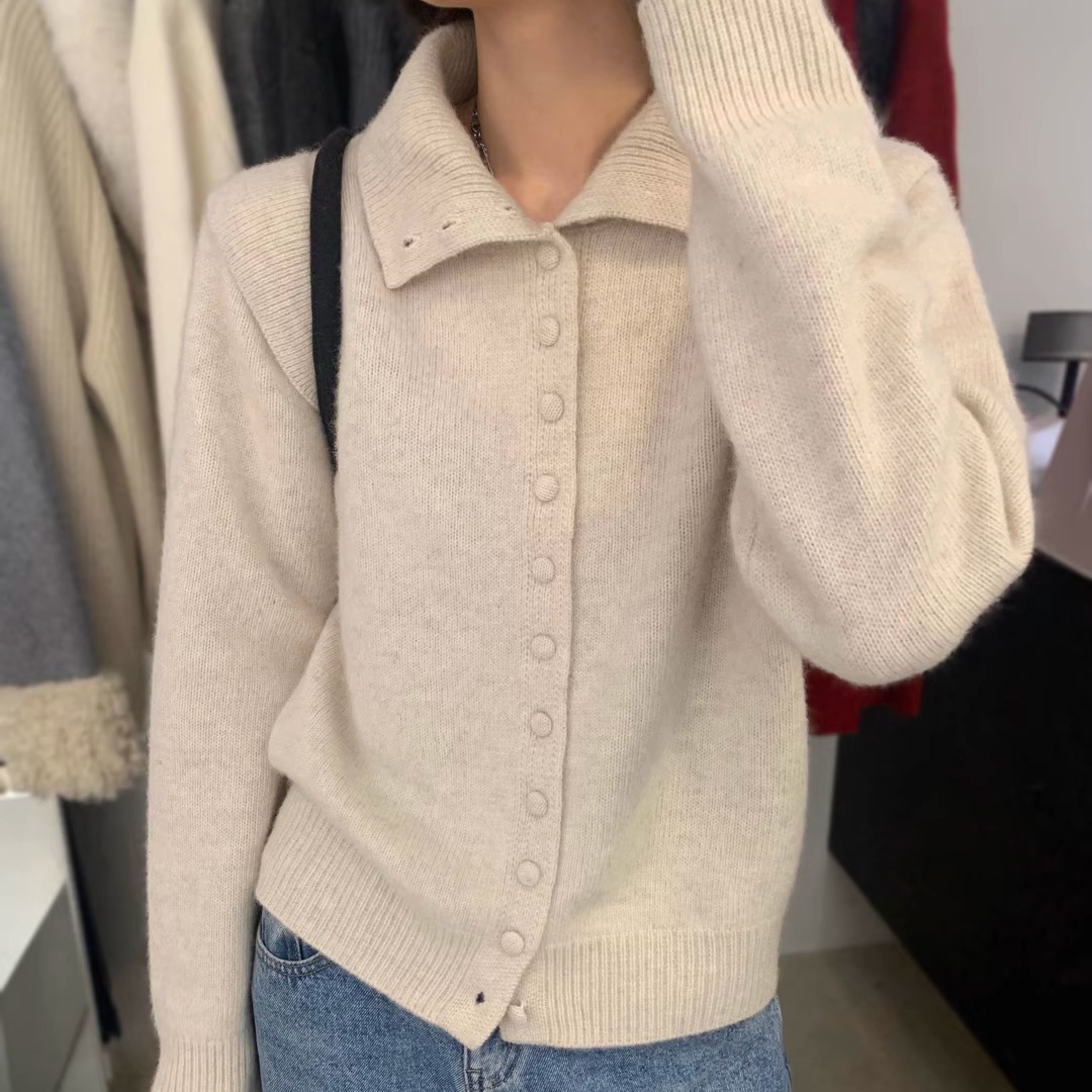 韩版多粒单排扣高领针织衫开衫女2025秋冬新款纯色毛衣打底衫上衣