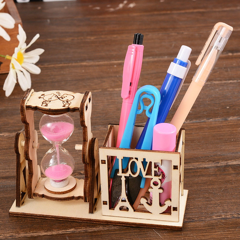 创意流沙笔筒桌面木质摆件学生儿童生日节日礼品沙漏学校毕业奖品