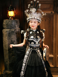 苗族服装女童头饰哈尼族舞台演出走秀旅拍摄影儿童写真民族服饰新