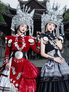 lolitat头饰苗疆舞台演出礼服 女闺蜜少数民族风 新款 阿卯苗族服装