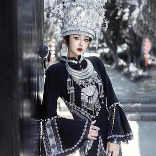 高端拖尾苗族服装 土家族少数民族舞台走秀礼服苗寨旅拍 女苗疆盛装