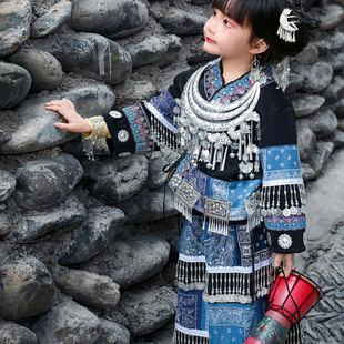 六一儿童节女童苗族服装傣族舞蹈演出服民族风土家族儿童摄影写真