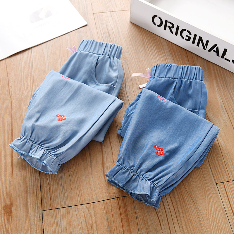 女童韩版牛仔裤2021新款夏装女宝宝天丝牛仔休闲裤儿童中小童裤子