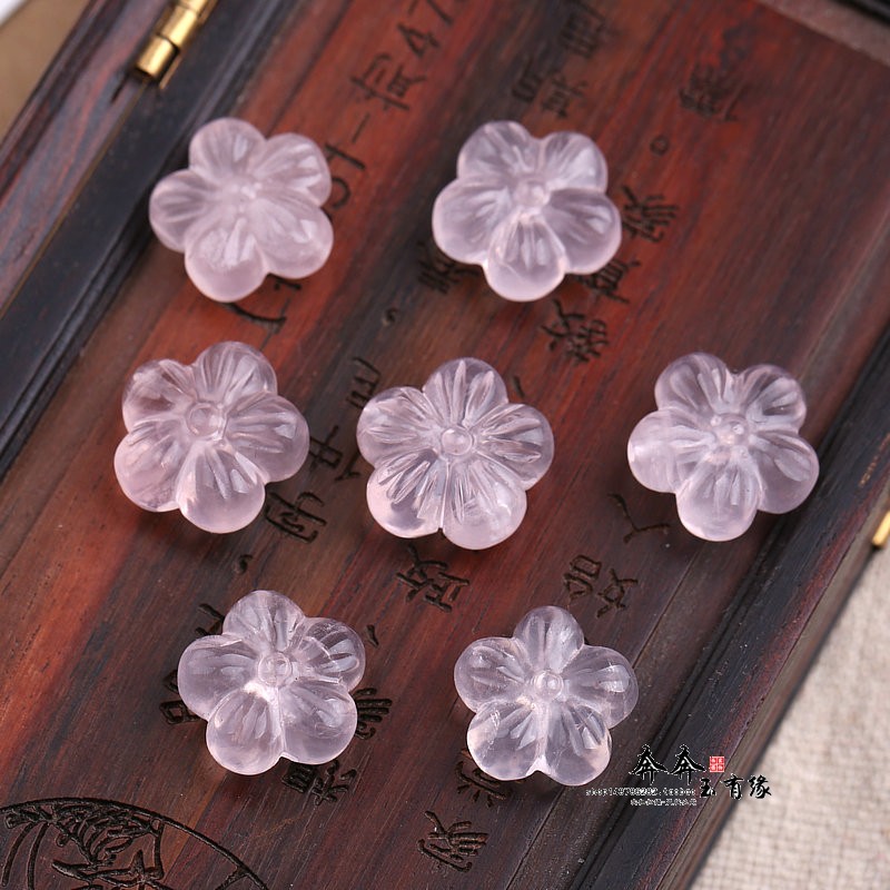天然粉晶梅花玉珠手链配件串饰图片