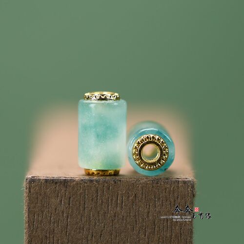 冰飘蓝花镶嵌管桶珠8*13mm孔2mm