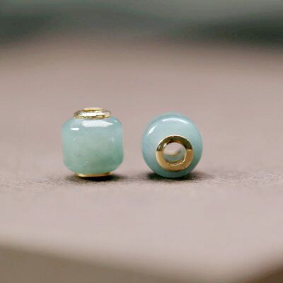 纯天然蓝水翡翠镶嵌通孔桶珠配饰