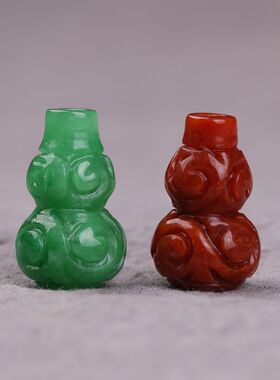翡翠干青玉石葫芦雕花串饰福禄