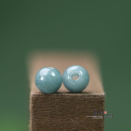 纯天然蓝水A货翡翠圆珠10mm孔3mmdiy散珠串饰手链项链玉配饰J187