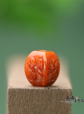 天然红翡翠桶珠樱花雕刻12*15mm孔2mmdiy古风手链项链配件J184