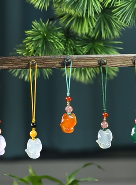 纯天然玉髓玛瑙小狐狸手机链挂件