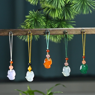 白月光玛瑙小狐狸吊坠天然玉髓手机链钱袋U盘挂坠女零钱包礼物