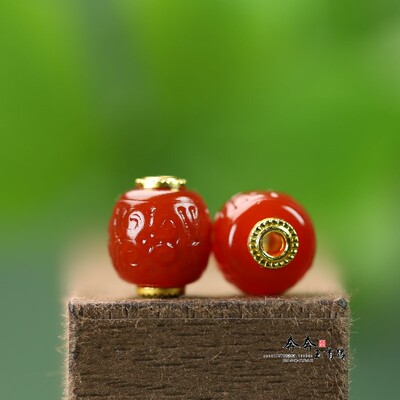 天然满红玛瑙如意回纹10*11mm桶