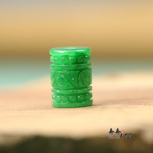 天然翡翠干青圆柱形15 11mm散珠手工雕刻祥云花纹好运珠手链Y211