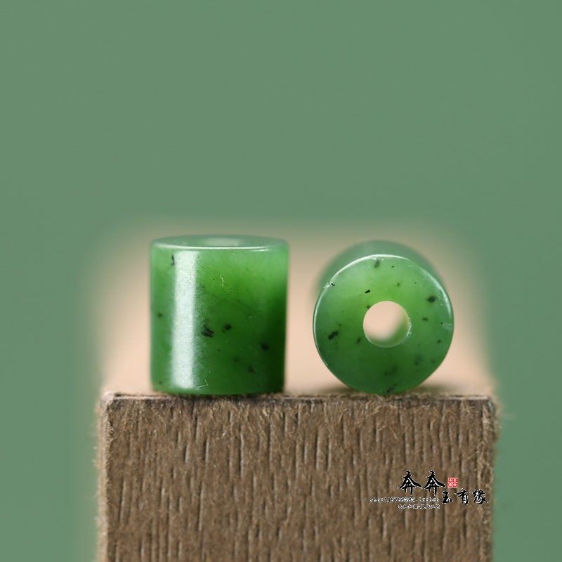 纯天然和田玉碧玉菠菜绿直切桶珠9mm大孔3mm编织手链手绳简约A206