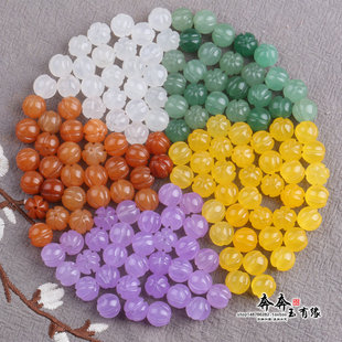 10mm金丝玉南瓜珠天然水晶玉石瓜棱珠紫罗兰糖果多色玉珠穿手链女