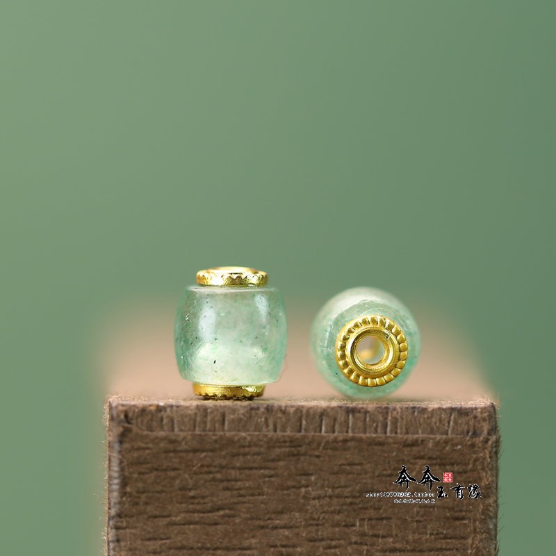 天然绿莓晶直切桶珠8*9mm镶孔2mm