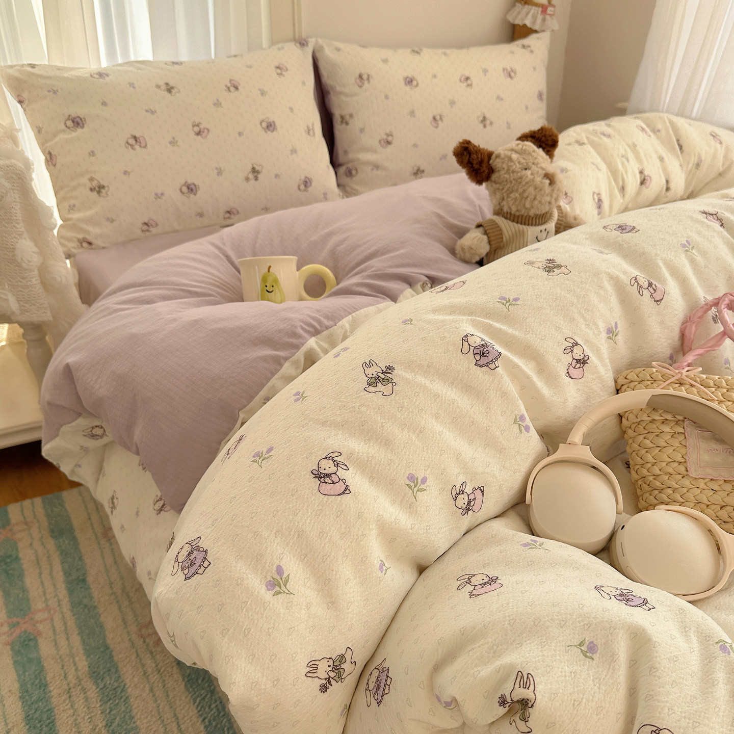 A类双层纱床上四件套纯棉全棉新款床单被套罩单件学生宿舍三件套