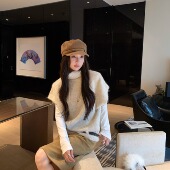 燕麦奶泡 带腰带 衫 羊毛高领针织衫 斗篷毛衣冬慵懒叠穿背心蝙蝠袖