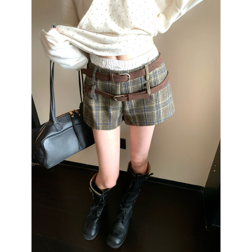 美式格纹直筒休闲短裤女春秋2026