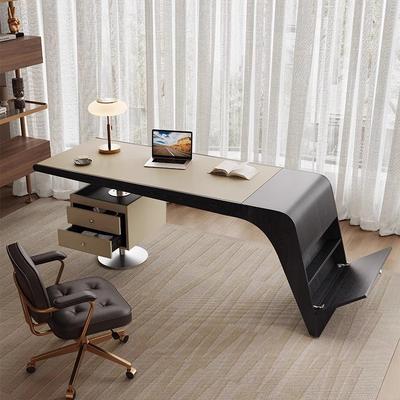 意式极简马鞍皮书桌现代轻奢