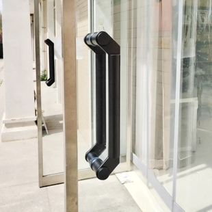 拐弯玻璃门把手配件不锈钢大门地弹簧门黑色地弹门加厚有框酒店