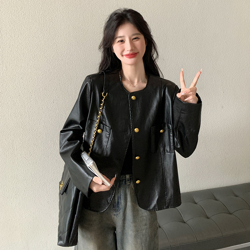 实拍黑色爆款皮衣女短款2025春季新款小个子高级感PU皮夹克外套潮