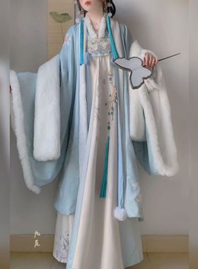 财红轩【青玉案】冬季毛呢加绒绣花大袖衫原创齐胸破裙唐风汉元素
