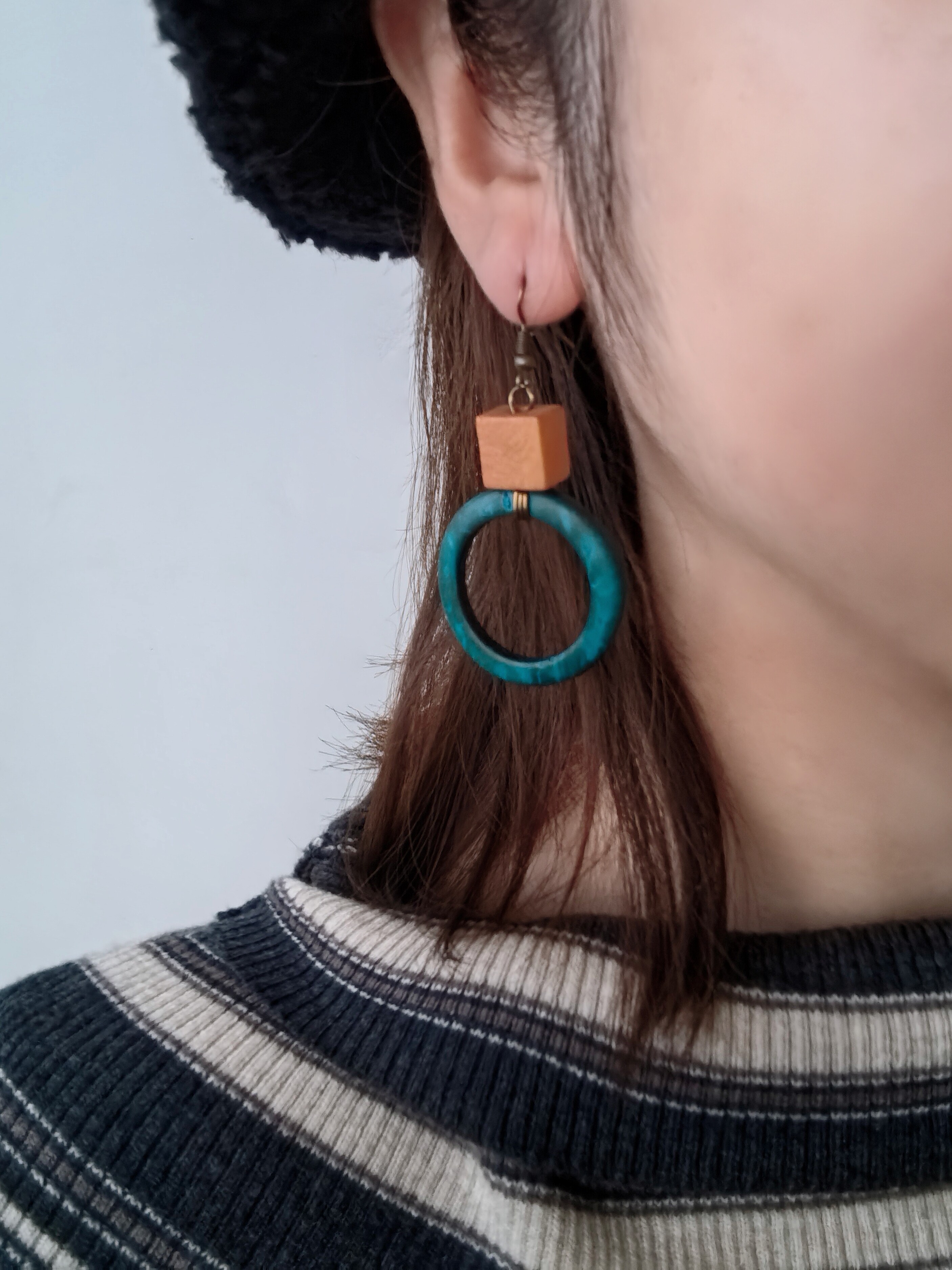 特惠 【苔井】手工制作小众复古木质耳环女文艺撞色耳饰可改耳夹