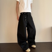 男女松弛感简约复古百搭宽松休闲长裤 HY711 弯刀廓形直筒阔腿西裤