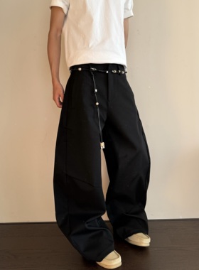 HY711 弯刀廓形直筒阔腿西裤男女松弛感简约复古百搭宽松休闲长裤