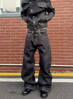 HY711 16盎司赤耳窄幅红边A字直筒原牛牛仔裤男女cleanfit裤子