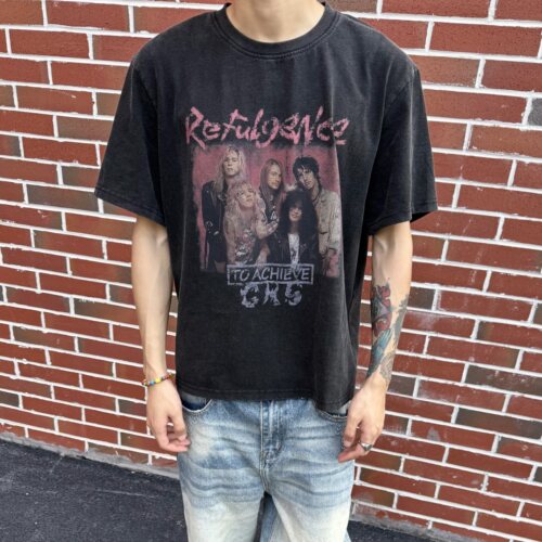 水洗摇滚乐队印花纯棉短袖