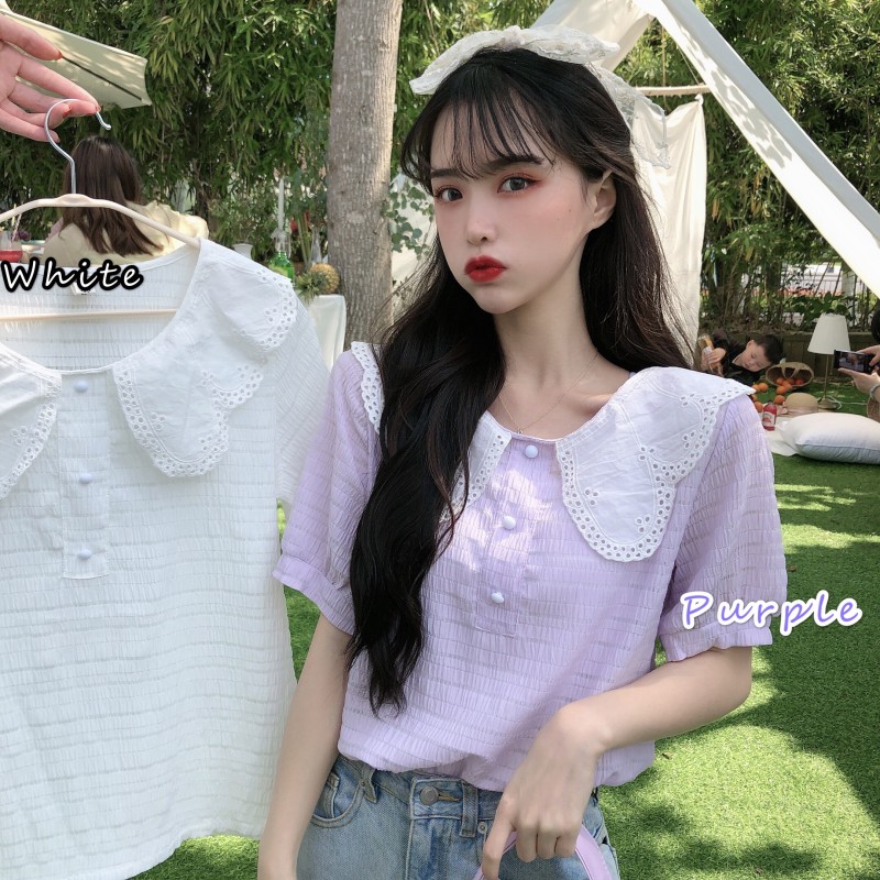 Real price new net red same doll collar three button pullover shirt top girl student trend