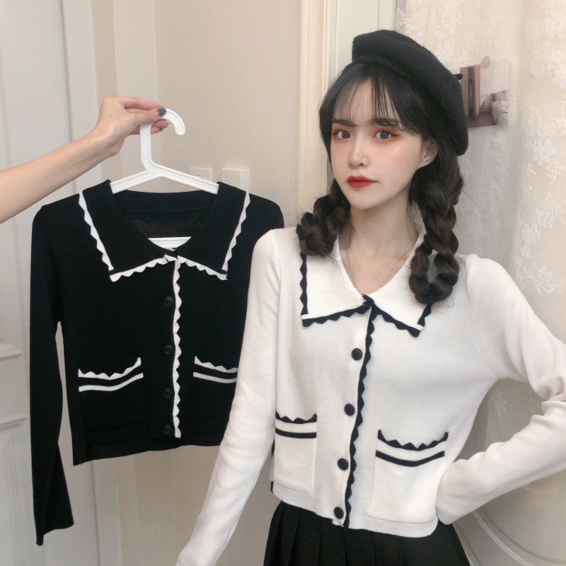 Real shot real price net red small fragrance lace sweater long sleeve top female student