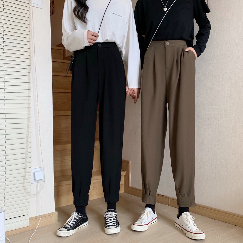 Real price 2021 latest casual pants high waist slim versatile zipper radish pants