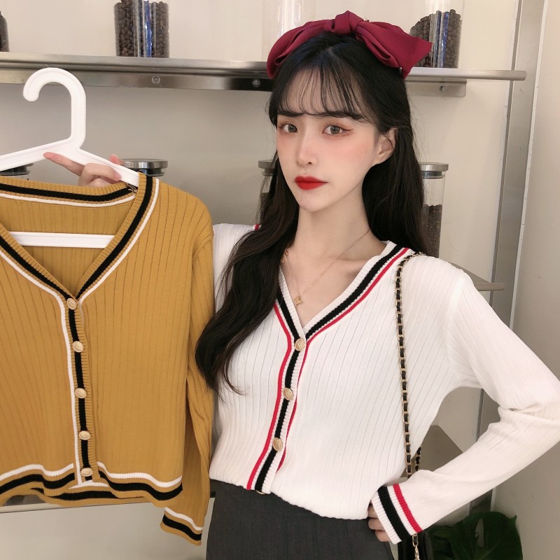 Real price color matching striped sweater cardigan sweater girl student trend