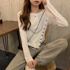 Real price 2021 design sense versatile short button T-Shirt Top Female Student